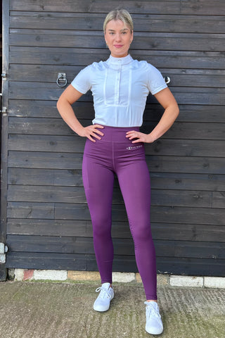 VERSATILE DRY Aubergine Water Repellent Riding Tights with Knee Grip High Waist & Thigh Pocket