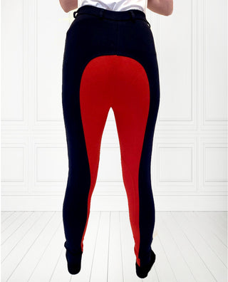 KTY Navy/Red Traditional Cotton Two Tone Ladies Jodhpurs inc. Knee Patch