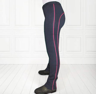 KTY Pinstripe Navy/Pink Traditional Cotton Two Tone Ladies Jodhpurs inc. Knee Patch