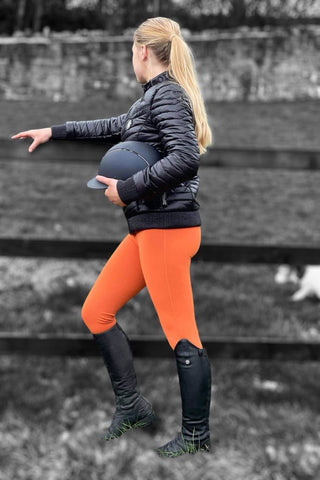 VERSATILE DRY Orange Water Repellent Riding Tights with Knee Grip High Waist & Thigh Pocket
