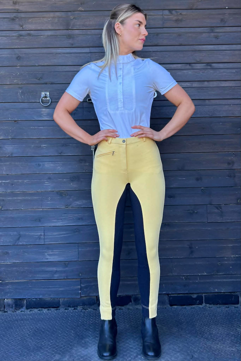 KTY Canary/Black Traditional Cotton Two Tone Ladies Jodhpurs inc. Knee Patch Jodhpurs.uk