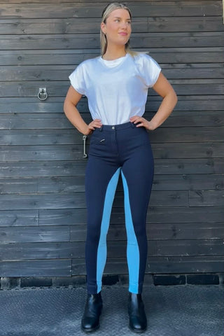 KTY Navy/Baby Blue Traditional Cotton Two Tone Ladies Jodhpurs inc. Knee Patch Jodhpurs.uk
