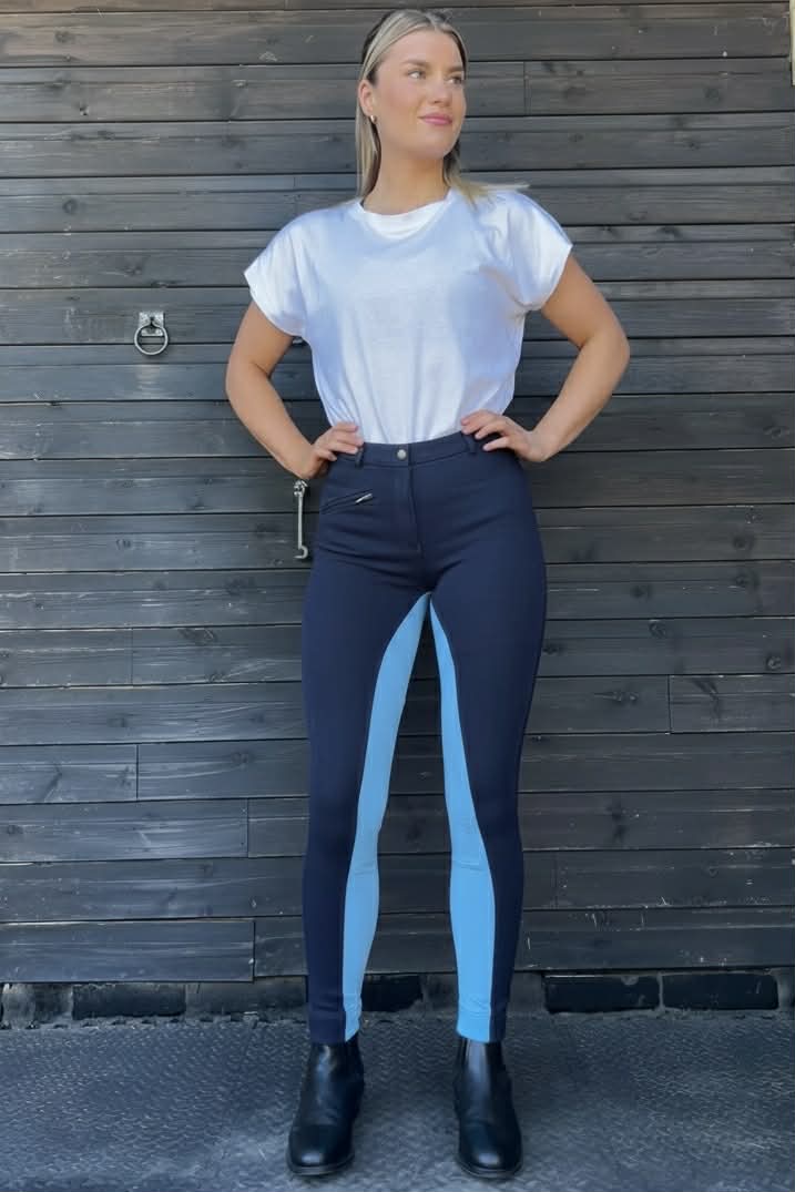 KTY Navy/Baby Blue Traditional Cotton Two Tone Ladies Jodhpurs inc. Knee Patch Jodhpurs.uk