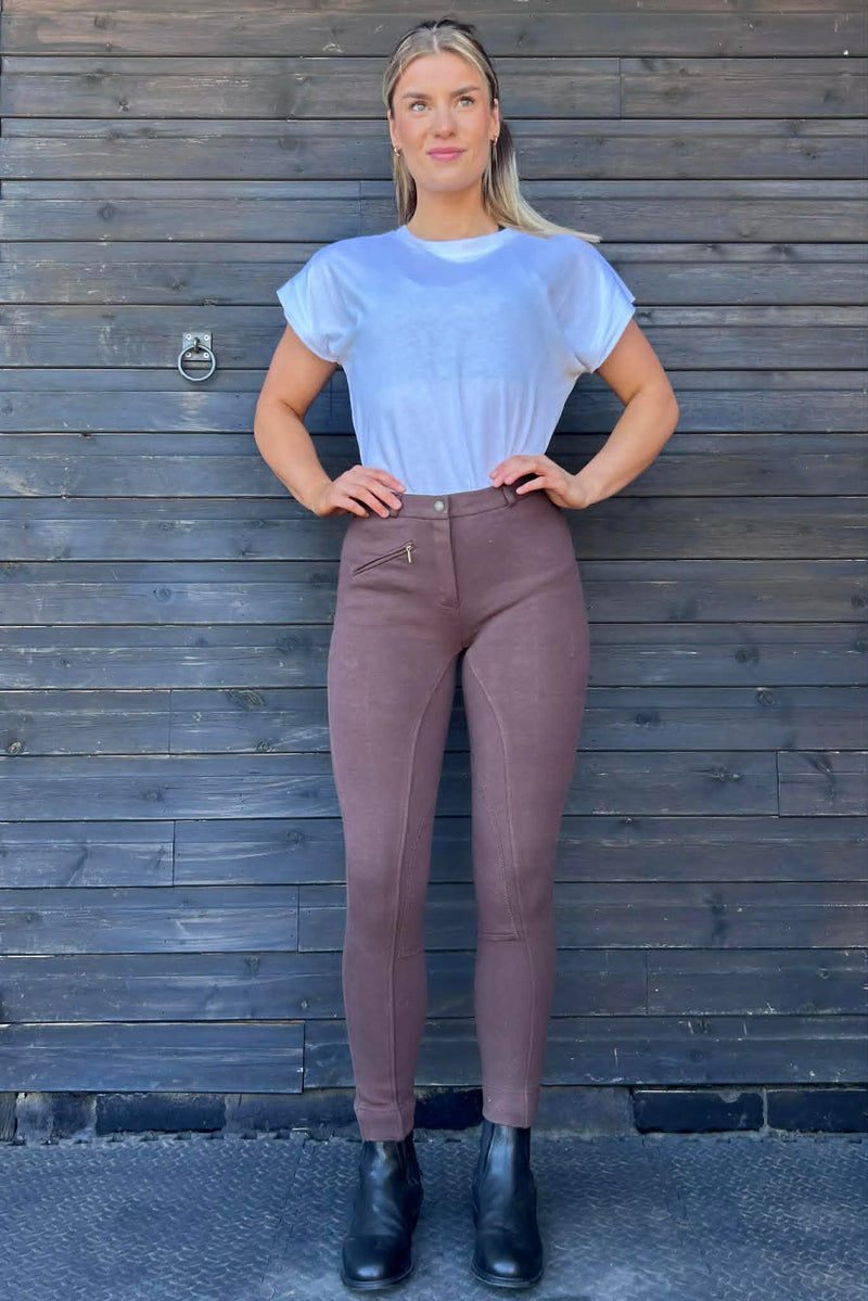 KTY Brown Traditional Cotton Two Tone Ladies Jodhpurs inc. Knee Patch Jodhpurs.uk