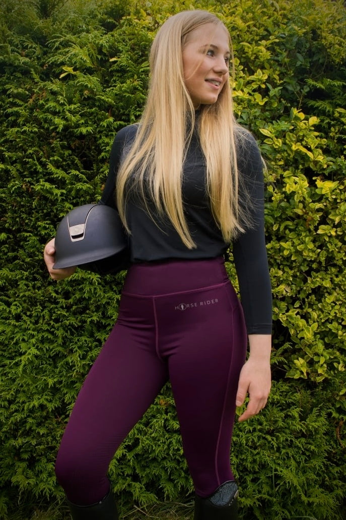 SPORT ACTIVE Aubergine No Grip Riding Tights inc Thigh Pocket Jodhpurs.uk