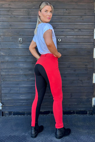 KTY Red/Black Traditional Cotton Two Tone Ladies Jodhpurs inc. Knee Patch Jodhpurs.uk