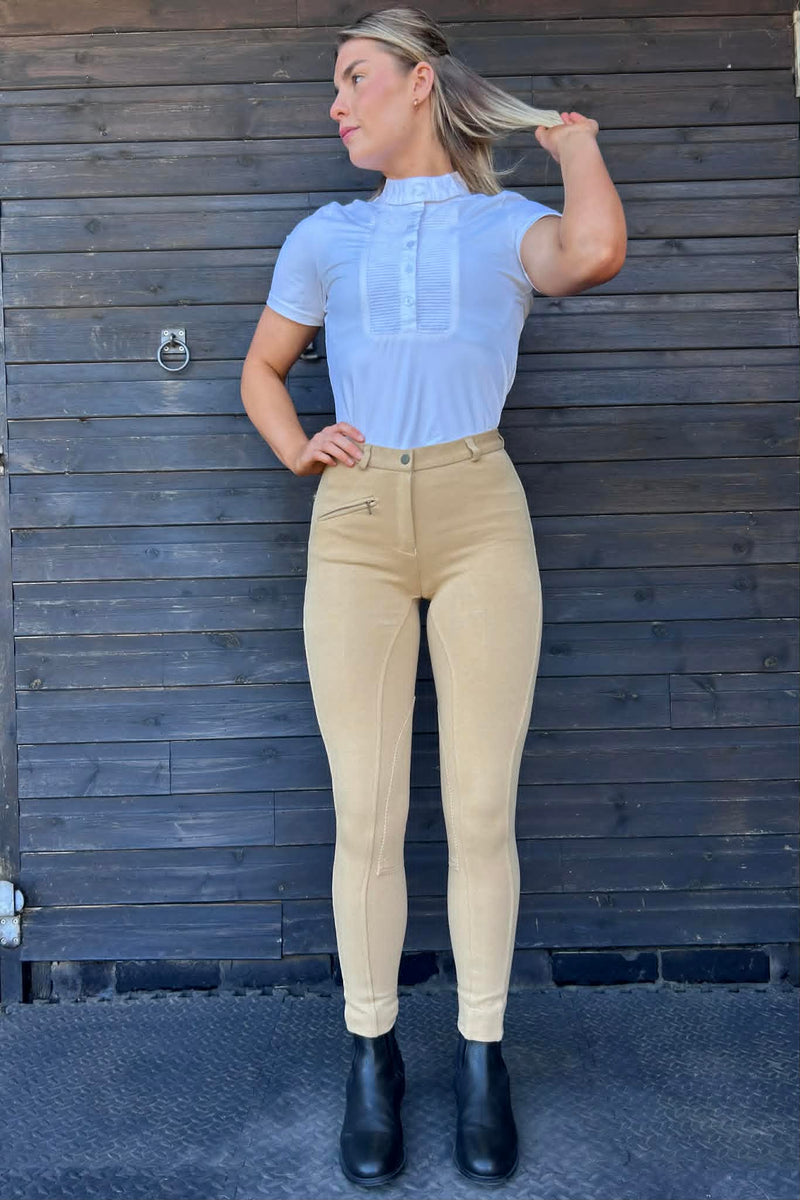 KTY Dark Beige Traditional Cotton Two Tone Ladies Jodhpurs inc. Knee Patch Jodhpurs.uk