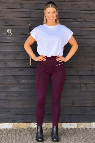 SPORT ACTIVE Aubergine No Grip Riding Tights inc Thigh Pocket Jodhpurs.uk