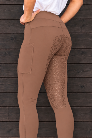 VERSATILE PRO Mocha Water Repellent Full Grip Riding Tights with Two Pockets Jodhpurs.UK