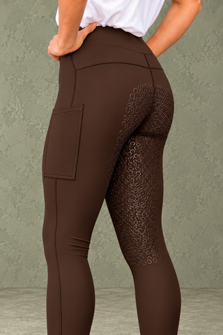 VERSATILE PRO DRY Water Repellent Riding Tights, Full Grip, Two Pockets, Chocolate Jodhpurs.UK