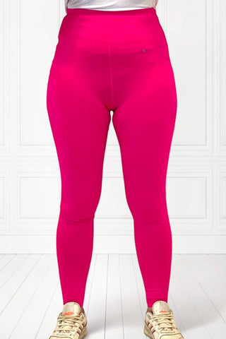 VERSATILE DRY Water Repellent Riding Tights with Knee Grip High Waist & Thigh Pocket - Neon Pink