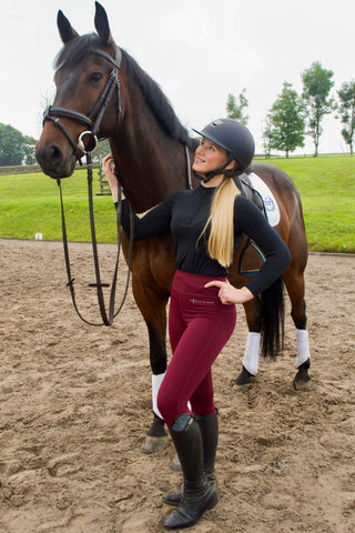 VERSÁTIL Medias de equitación con parche de silicona adhesiva en las rodillas y bolsillo en el muslo