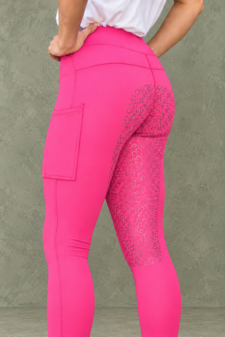 VERSATILE PRO DRY Water Repellent Riding Tights - Full Grip, Two Pockets, Pink Jodhpurs.UK