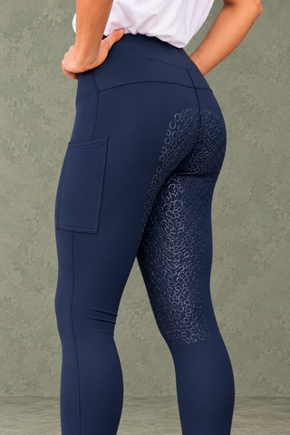 VERSATILE PRO Navy Water Repellent Full Grip Riding Tights with Two Pockets Jodhpurs.UK