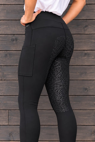 VERSATILE PRO Black Water Repellent Full Grip Riding Tights with Two Pockets Jodhpurs.UK