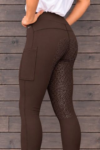 VERSATILE PRO Chocolate Water Repellent Full Grip Riding Tights with Two Pockets Jodhpurs.UK