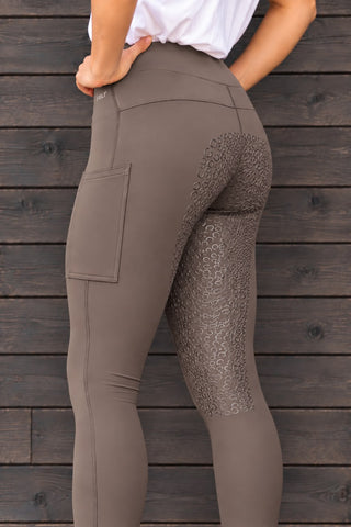 VERSATILE PRO Mocha Water Repellent Full Grip Riding Tights with Two Pockets Jodhpurs.UK