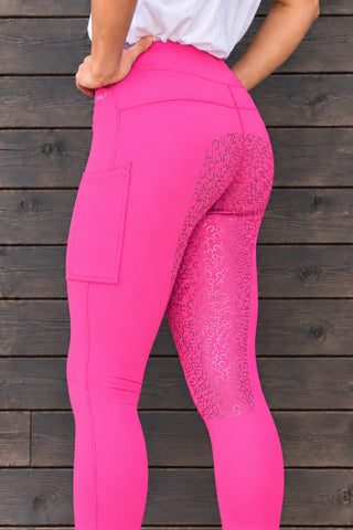 VERSATILE PRO Pink Water Repellent Full Grip Riding Tights with Two Pockets Jodhpurs.UK