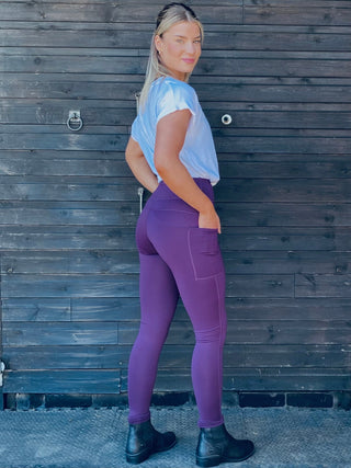 SPORT ACTIVE DRY Aubergine Water Repellent No Grip Riding Tights inc Thigh Pocket Jodhpurs.uk