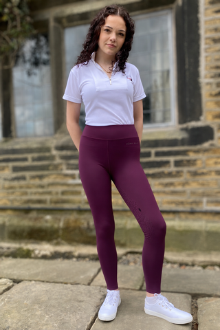JUNIOR Versatile Aubergine Full Grip Riding Tights Jodhpurs.uk