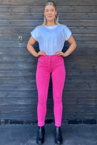KTY Pink Traditional Cotton Two Tone Ladies Jodhpurs inc. Knee Patch Jodhpurs.uk