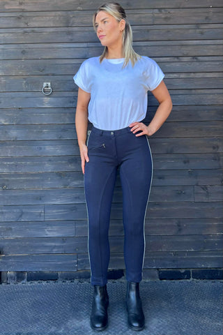 KTY Pinstripe Navy/Blue Traditional Cotton Two Tone Ladies Jodhpurs inc. Knee Patch Jodhpurs.uk
