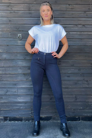 KTY Navy Traditional Cotton Two Tone Ladies Jodhpurs inc. Knee Patch Jodhpurs.uk