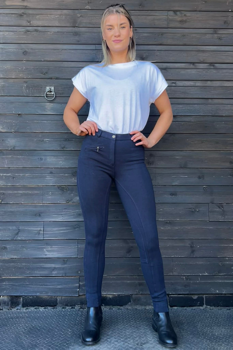 KTY Navy Traditional Cotton Two Tone Ladies Jodhpurs inc. Knee Patch Jodhpurs.uk