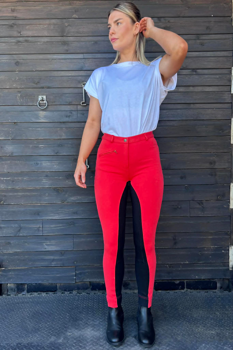 KTY Red/Black Traditional Cotton Two Tone Ladies Jodhpurs inc. Knee Patch Jodhpurs.uk