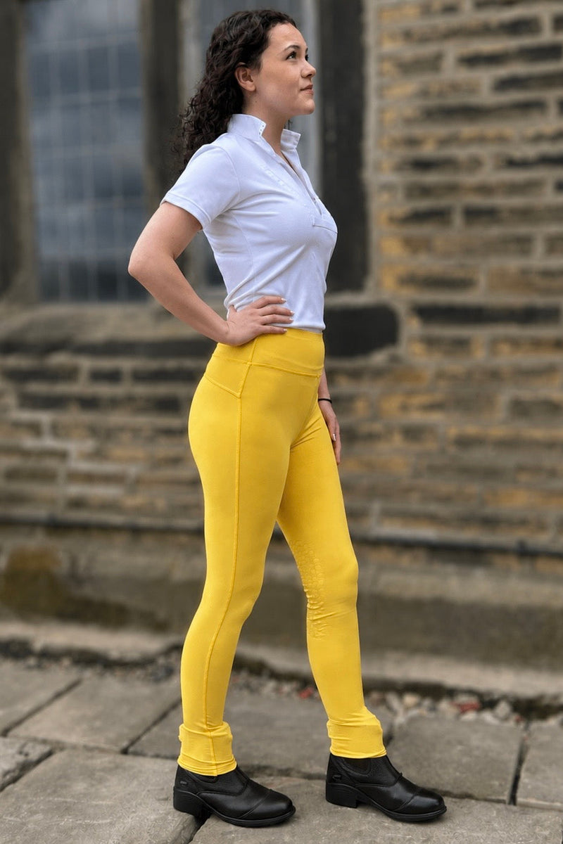JUNIOR Versatile DRY Canary Water Repellent Full Grip Riding Tights Jodhpurs.uk