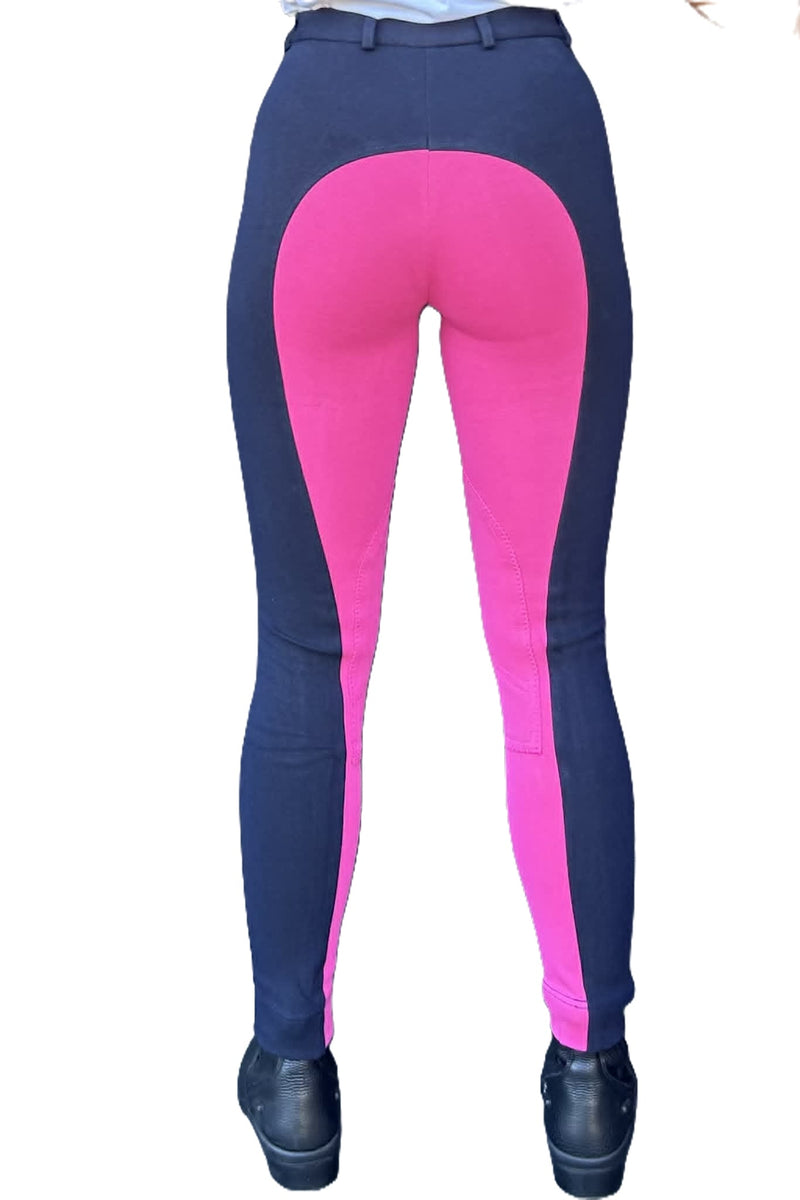 KTY Navy/Pink Traditional Cotton Two Tone Ladies Jodhpurs inc. Knee Patch Jodhpurs.uk