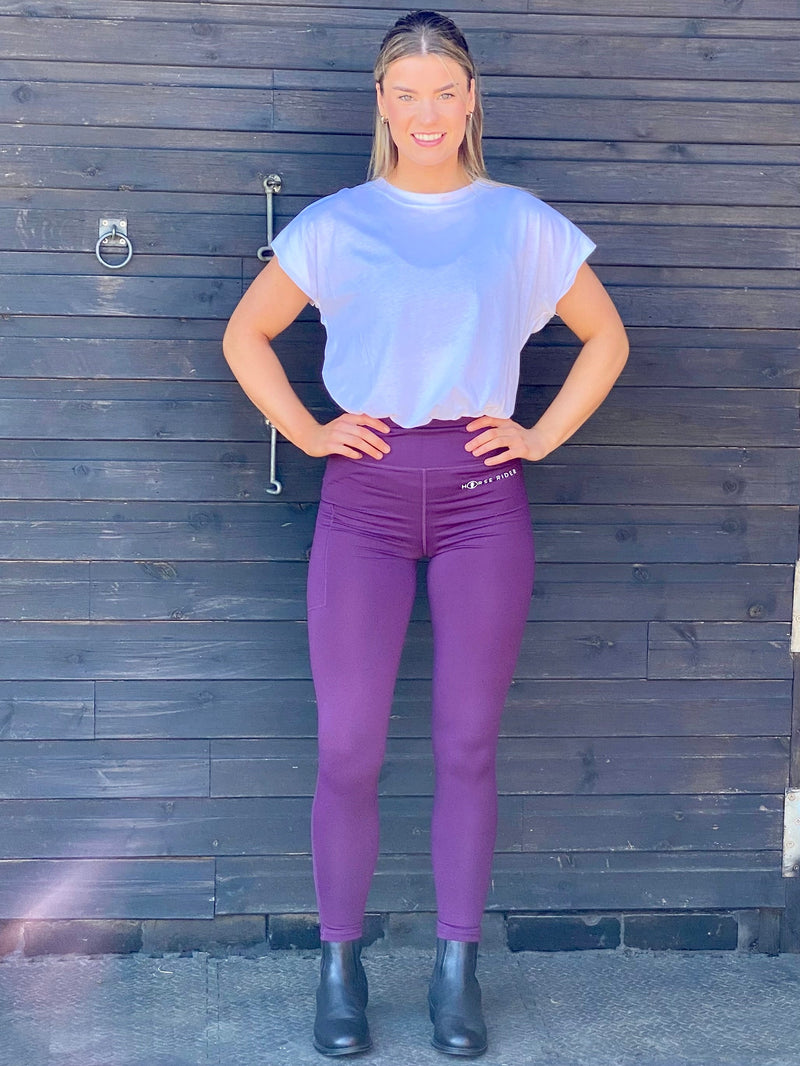 SPORT ACTIVE Aubergine No Grip Riding Tights inc Thigh Pocket Jodhpurs.uk