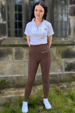 VERSATILE TWO POCKET Dry Mocha Water Repellent Riding Tights with Knee Grip Jodhpurs.UK